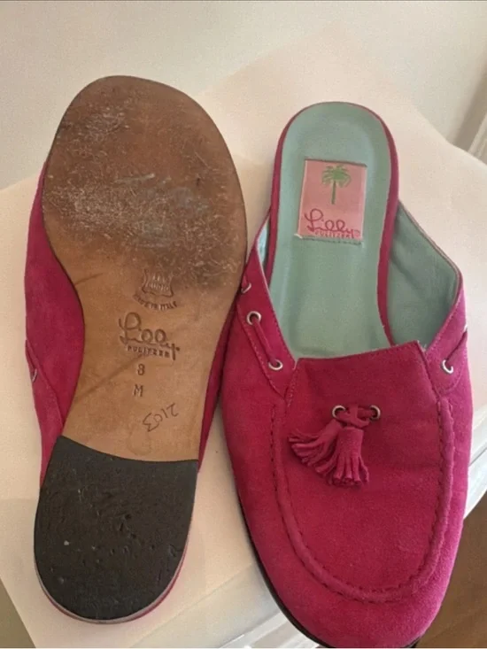 Lilly Pulitzer Fuchsia Suede Tassel Mules - Picture 3 of 3
